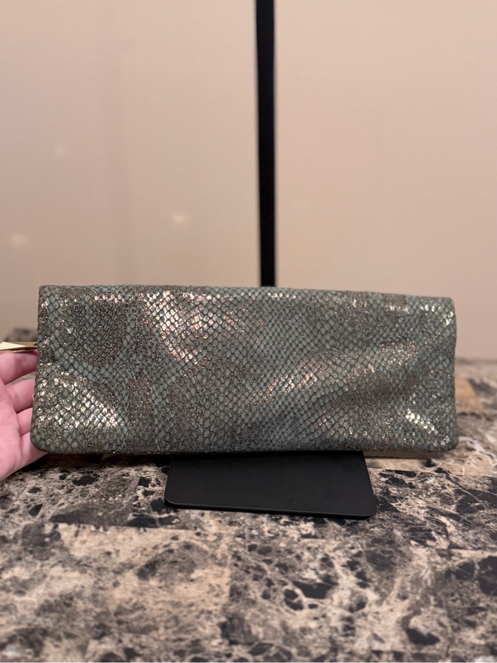 Henri Bendel Metallic Snakeskin Convertible Clutch / Shoulder Bag - Picture 6 of 15